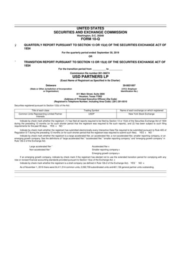 Thumbnail USD Partners
 10-Q Quarterly Report FY 