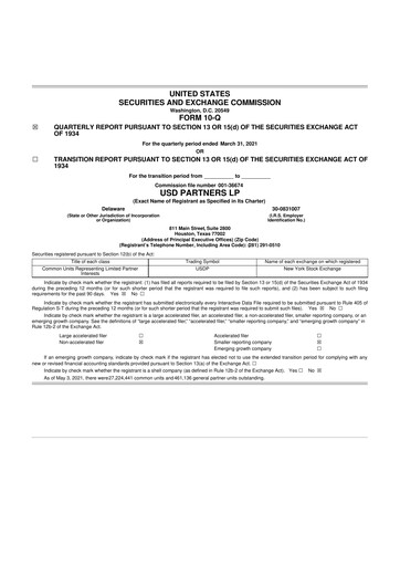 Thumbnail USD Partners
 10-Q Quarterly Report FY2021 