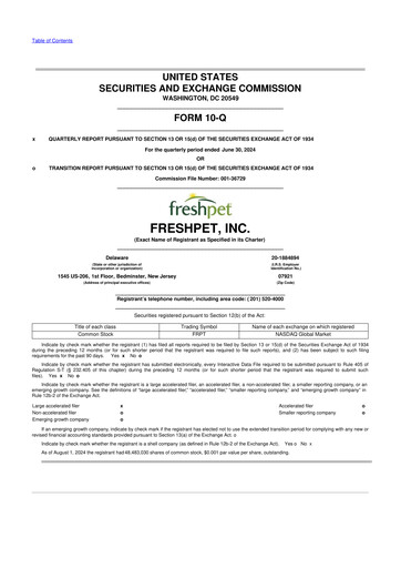 Thumbnail Freshpet 10-Q Quarterly Report FY2024 