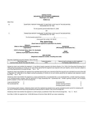 Thumbnail The Joint Corp. 10-Q Quarterly Report FY 
