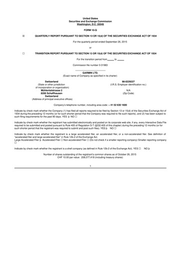 Vorschaubild Garmin 10-Q Quartalsbericht 2015 