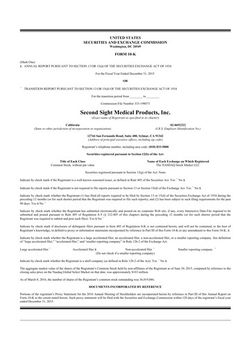 Thumbnail Vivani Medical 10-K Annual Report 2015