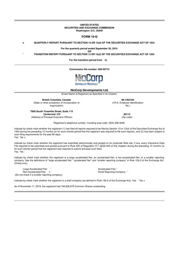 Thumbnail NioCorp Developments 10-Q Quarterly Report FY2016 