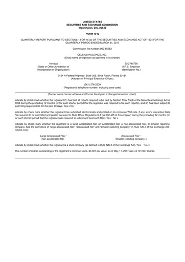 Thumbnail Celsius Holdings
 10-Q Quarterly Report FY2017 