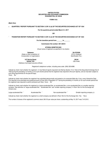 Miniature Atossa Therapeutics 10-Q Rapport trimestriel  