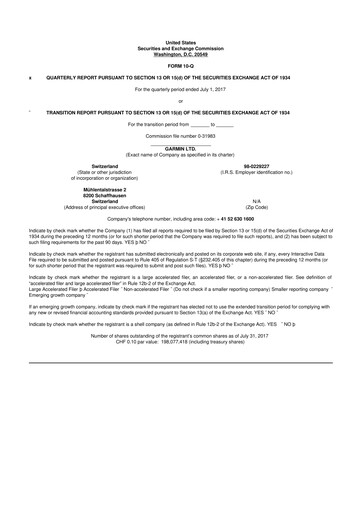 Vorschaubild Garmin 10-Q Quartalsbericht 2017 