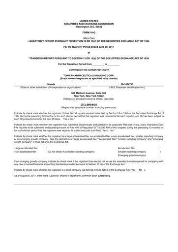 Thumbnail Tonix Pharmaceuticals 10-Q Quarterly Report FY2017 