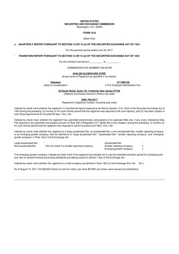 Vorschaubild Avalon GloboCare 10-Q Quartalsbericht 2017 