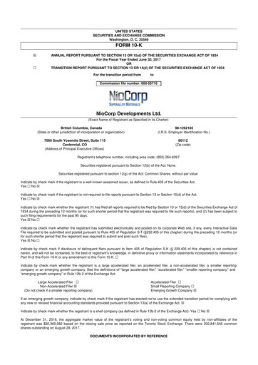 Thumbnail NioCorp Developments 10-K Annual Report 2017