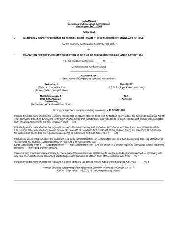 Vorschaubild Garmin 10-Q Quartalsbericht 2017 