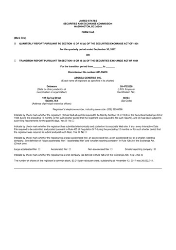 Miniature Atossa Therapeutics 10-Q Rapport trimestriel  