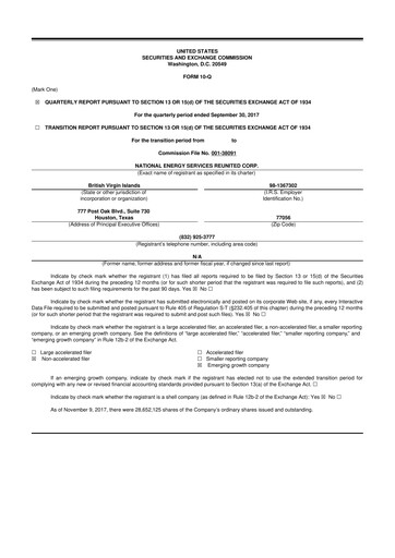 Thumbnail National Energy Services Reunited
 10-Q Quarterly Report FY2017 