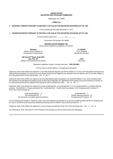 Thumbnail Inspired Entertainment 10-Q Quarterly Report FY2018 