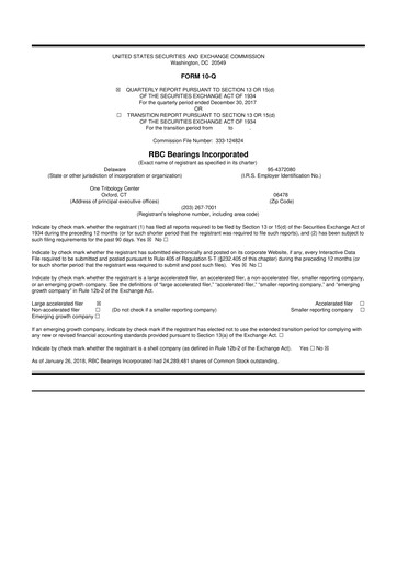 Thumbnail RBC Bearings 10-Q Quarterly Report FY2018 