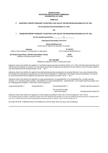 Thumbnail Sensus Healthcare 10-Q Quarterly Report FY2018 
