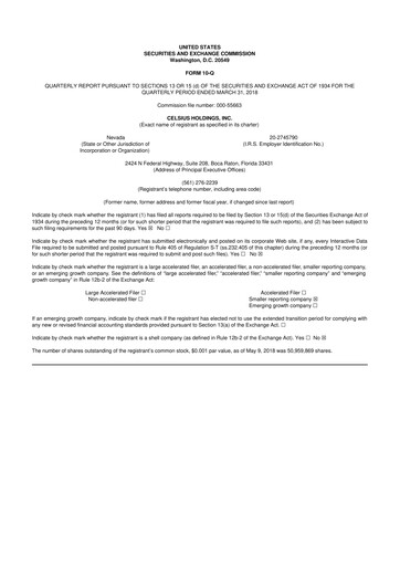 Thumbnail Celsius Holdings
 10-Q Quarterly Report FY2018 