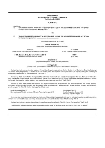 Miniature Polar Power
 10-Q Rapport trimestriel 2018 