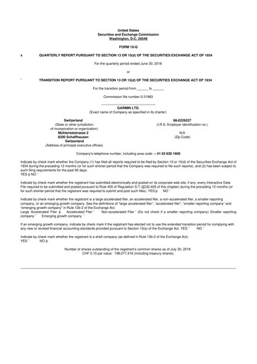 Vorschaubild Garmin 10-Q Quartalsbericht 2018 