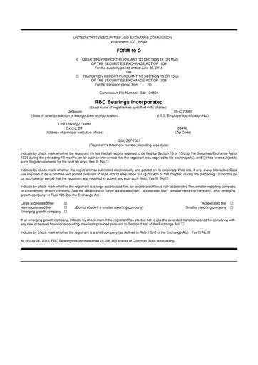 Thumbnail RBC Bearings 10-Q Quarterly Report FY2019 