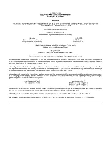 Thumbnail Celsius Holdings
 10-Q Quarterly Report FY2018 