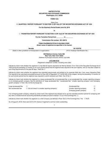 Thumbnail Tonix Pharmaceuticals 10-Q Quarterly Report FY2018 