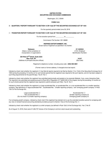 Thumbnail Inspired Entertainment 10-Q Quarterly Report FY2018 