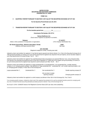 Thumbnail Sensus Healthcare 10-Q Quarterly Report FY2018 