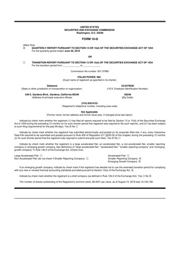 Miniature Polar Power
 10-Q Rapport trimestriel 2018 