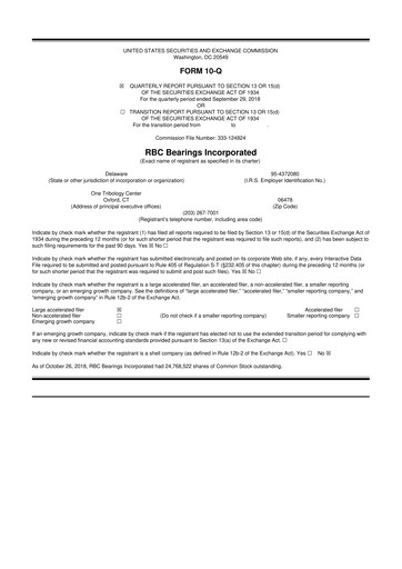 Thumbnail RBC Bearings 10-Q Quarterly Report FY2019 