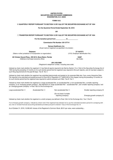 Thumbnail Sensus Healthcare 10-Q Quarterly Report FY2018 