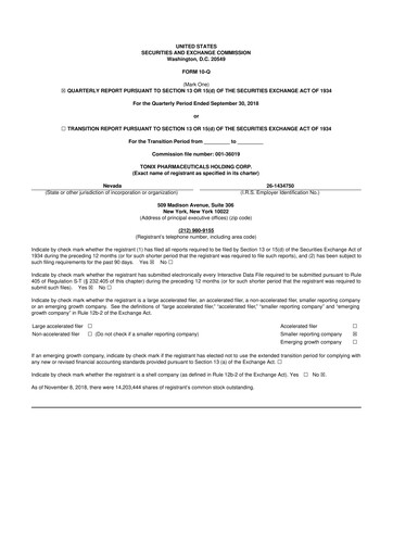 Thumbnail Tonix Pharmaceuticals 10-Q Quarterly Report FY2018 