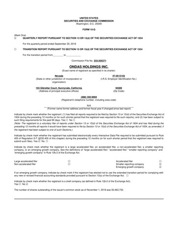 Thumbnail Ondas Holdings 10-Q Quarterly Report FY2018 