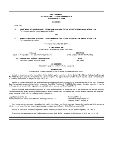 Miniature Polar Power
 10-Q Rapport trimestriel 2018 