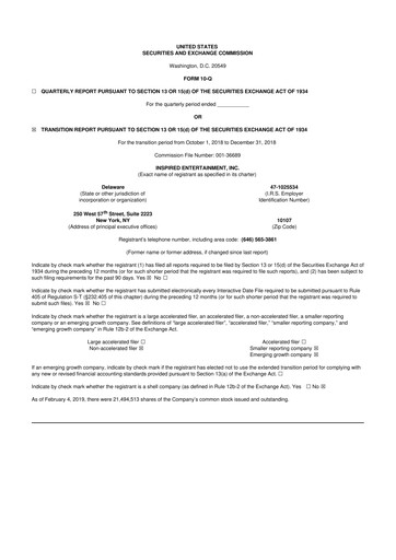 Thumbnail Inspired Entertainment 10-Q Quarterly Report FY2019 