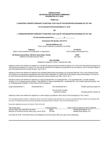 Thumbnail Sensus Healthcare 10-Q Quarterly Report FY2019 