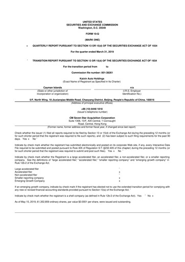 Miniature Kaixin Holdings 10-Q Rapport trimestriel 2019 