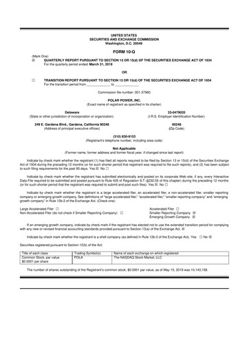 Miniature Polar Power
 10-Q Rapport trimestriel 2019 