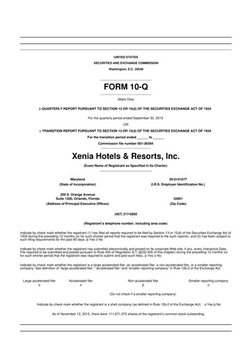 Thumbnail Xenia Hotels & Resorts

 10-Q Quarterly Report FY2015 