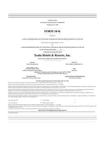 Thumbnail Xenia Hotels & Resorts

 10-K Annual Report 2015