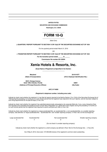 Thumbnail Xenia Hotels & Resorts

 10-Q Quarterly Report FY2016 
