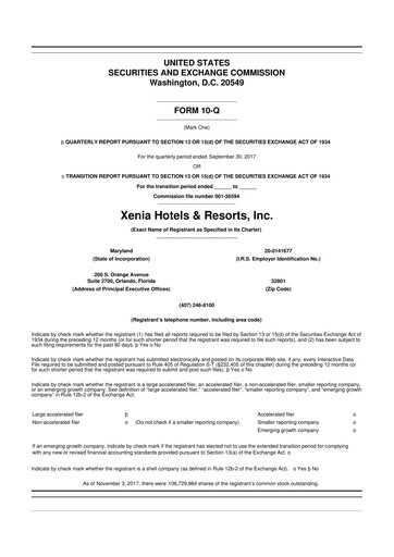 Thumbnail Xenia Hotels & Resorts

 10-Q Quarterly Report FY2017 