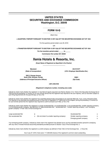 Thumbnail Xenia Hotels & Resorts

 10-Q Quarterly Report FY2018 