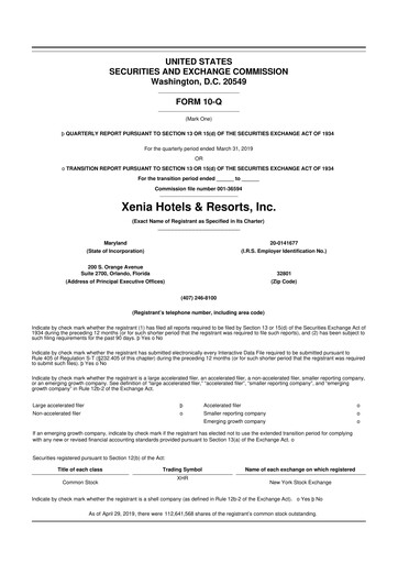 Thumbnail Xenia Hotels & Resorts

 10-Q Quarterly Report FY2019 