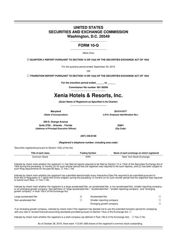 Thumbnail Xenia Hotels & Resorts

 10-Q Quarterly Report FY2019 