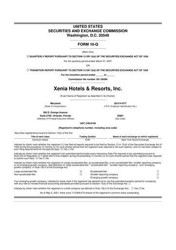 Thumbnail Xenia Hotels & Resorts

 10-Q Quarterly Report FY2021 