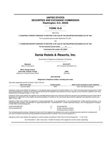 Thumbnail Xenia Hotels & Resorts

 10-Q Quarterly Report FY2021 