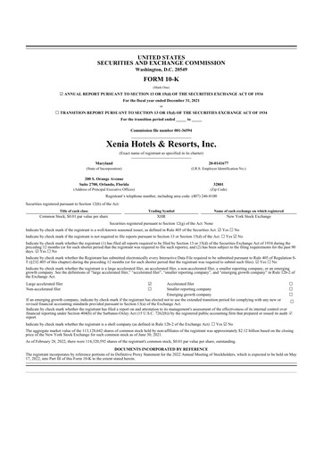 Thumbnail Xenia Hotels & Resorts

 10-K Annual Report 2021