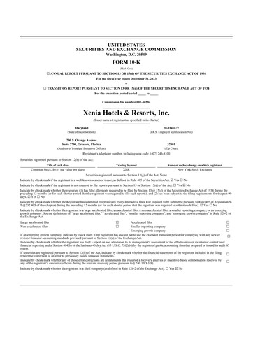 Thumbnail Xenia Hotels & Resorts

 10-K Annual Report 2023