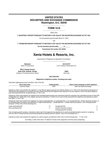 Thumbnail Xenia Hotels & Resorts

 10-Q Quarterly Report FY2024 