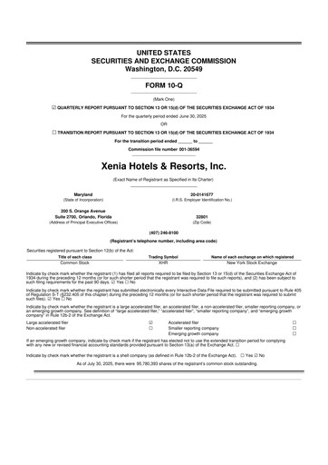 Thumbnail Xenia Hotels & Resorts

 10-Q Quarterly Report FY2025 